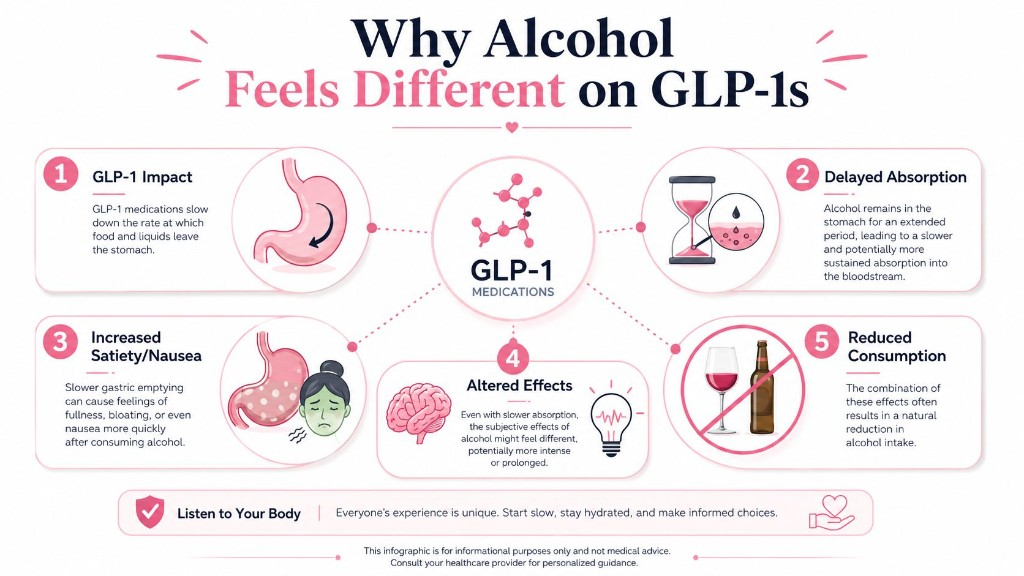 Why alcohol feels different on GLP-1s — five effects from delayed gastric emptying