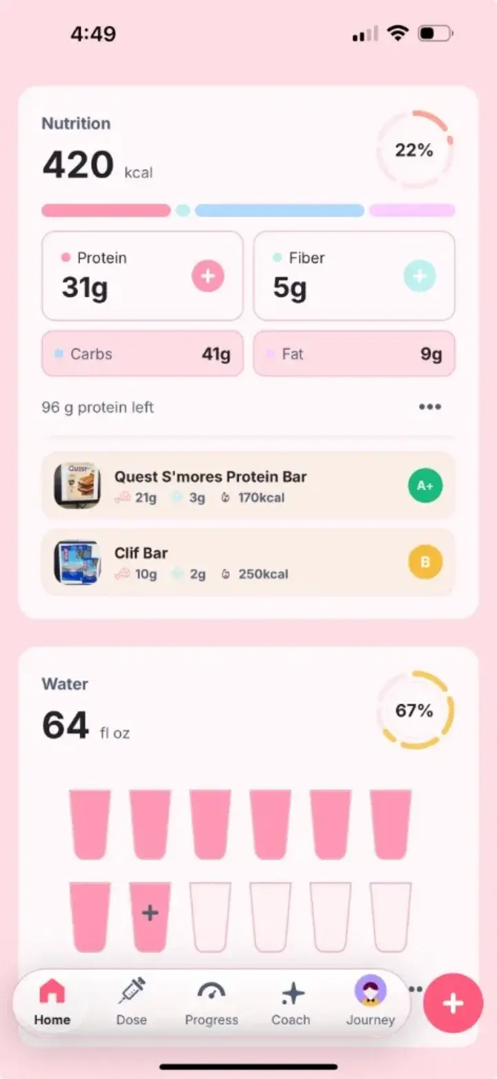 GLP AI nutrition and hydration dashboard
