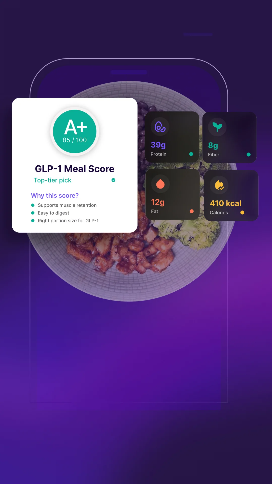 Logging a meal in GLP AI to get a GLP-1 Meal Score
