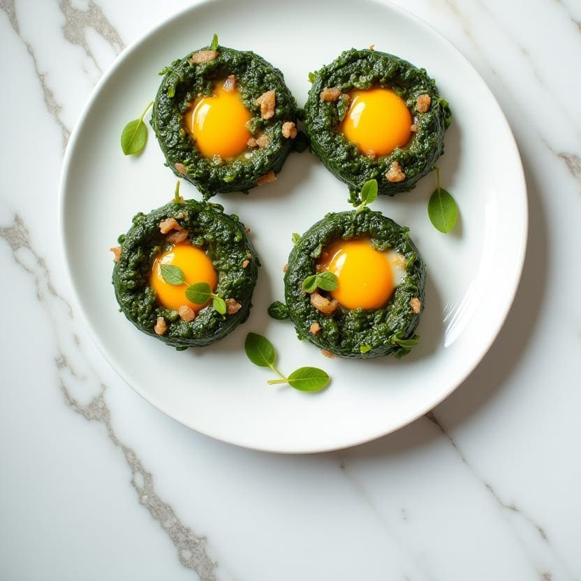 Baked Spinach Egg Nests, one portion