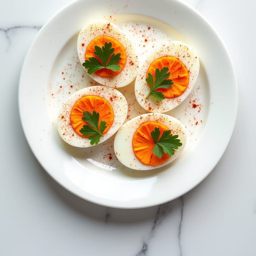 Beetroot Deviled Eggs, one portion