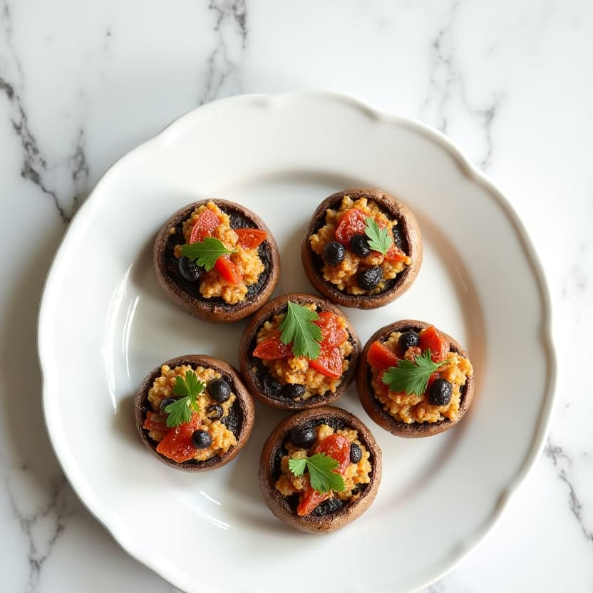 Creamy Tofu Stuffed Mushrooms, one portion