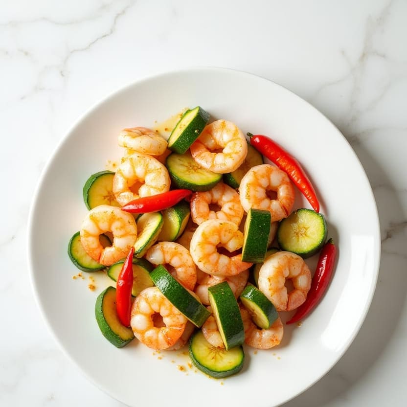 Spicy Shrimp Zucchini Stir-Fry, one portion